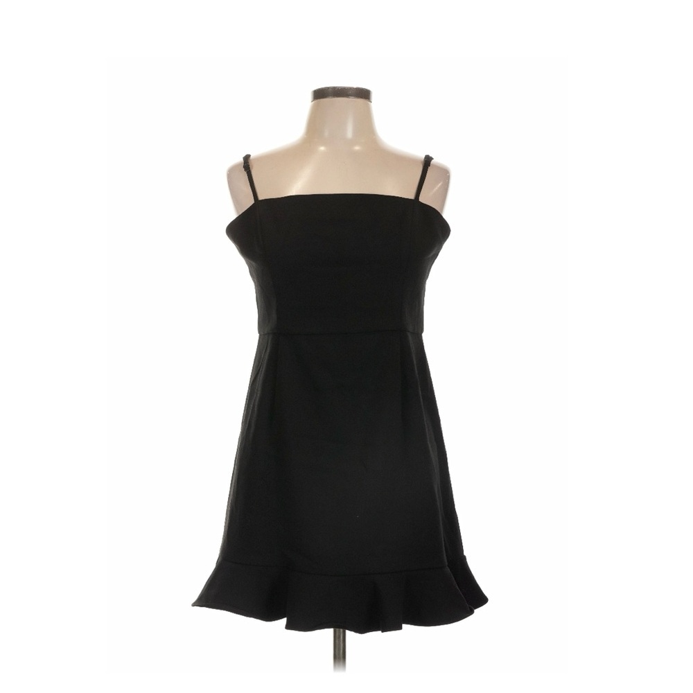 French Connection Black Spaghetti-Strap Mini Dress with Ruffle Hemline